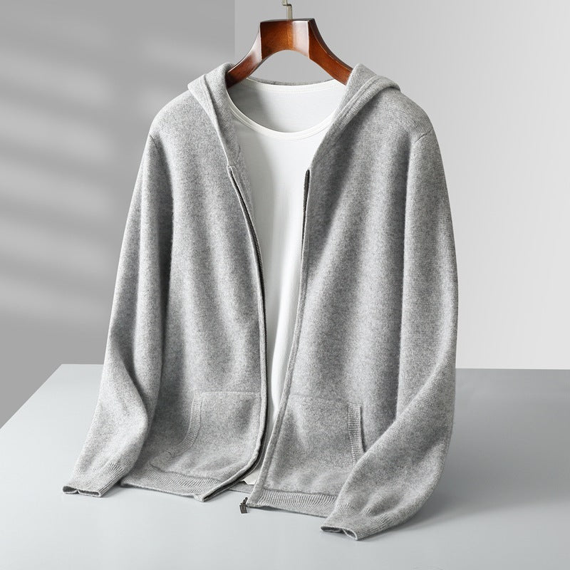 Casual Zipper Hooded Wool Cardigan For Men