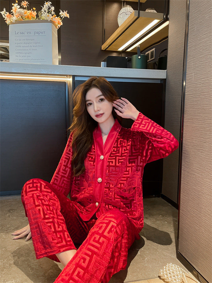 New Gold Velvet Pajamas Women's Suit