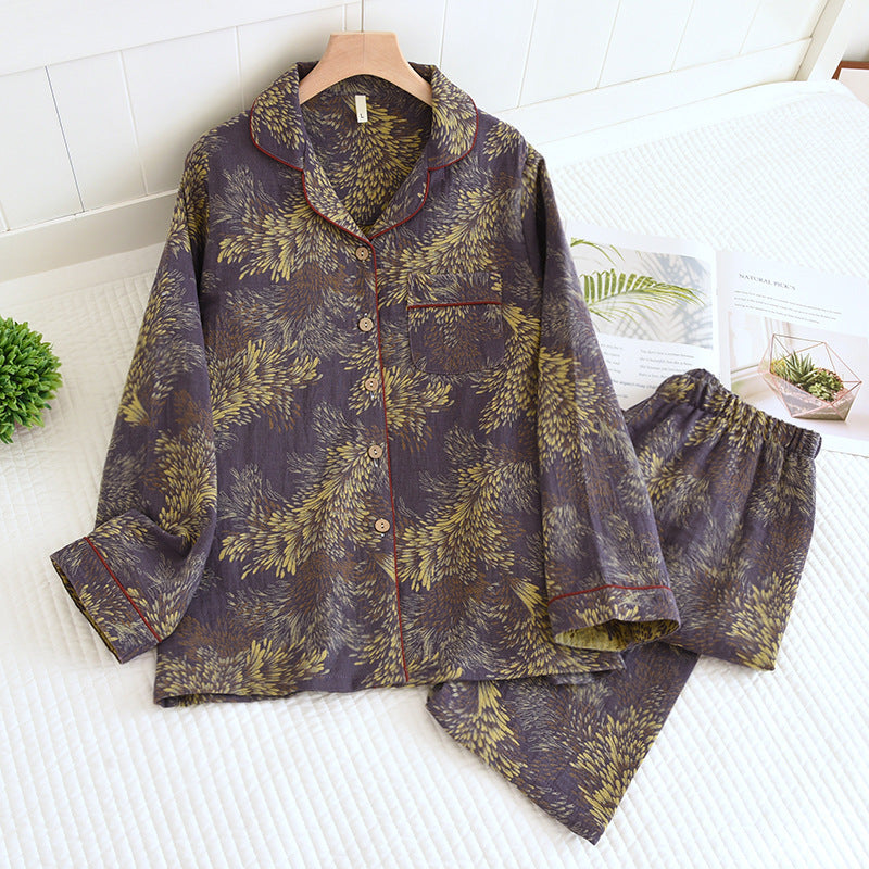 Winter Couple Yarn-dyed Cotton Pajamas Long Sleeve Can Be Outerwear Homewear Men's Suit