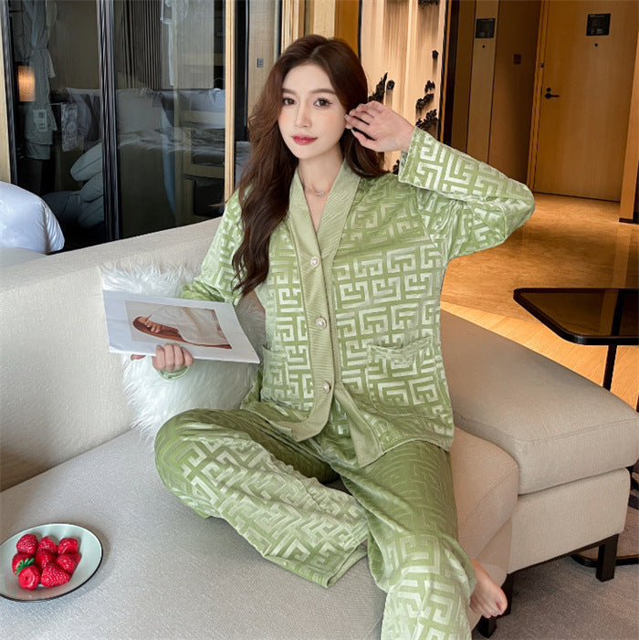 New Gold Velvet Pajamas Women's Suit