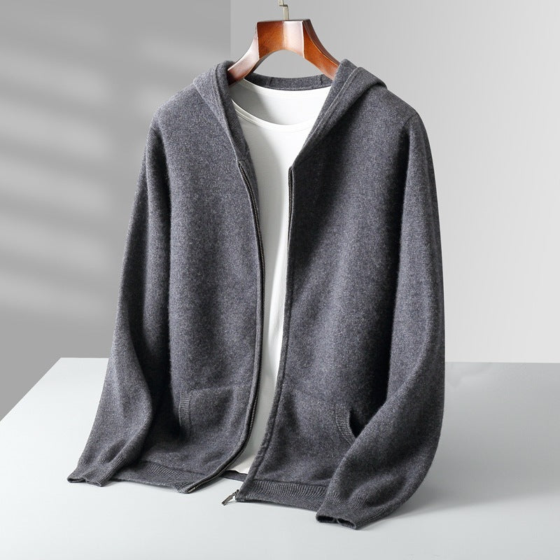 Casual Zipper Hooded Wool Cardigan For Men