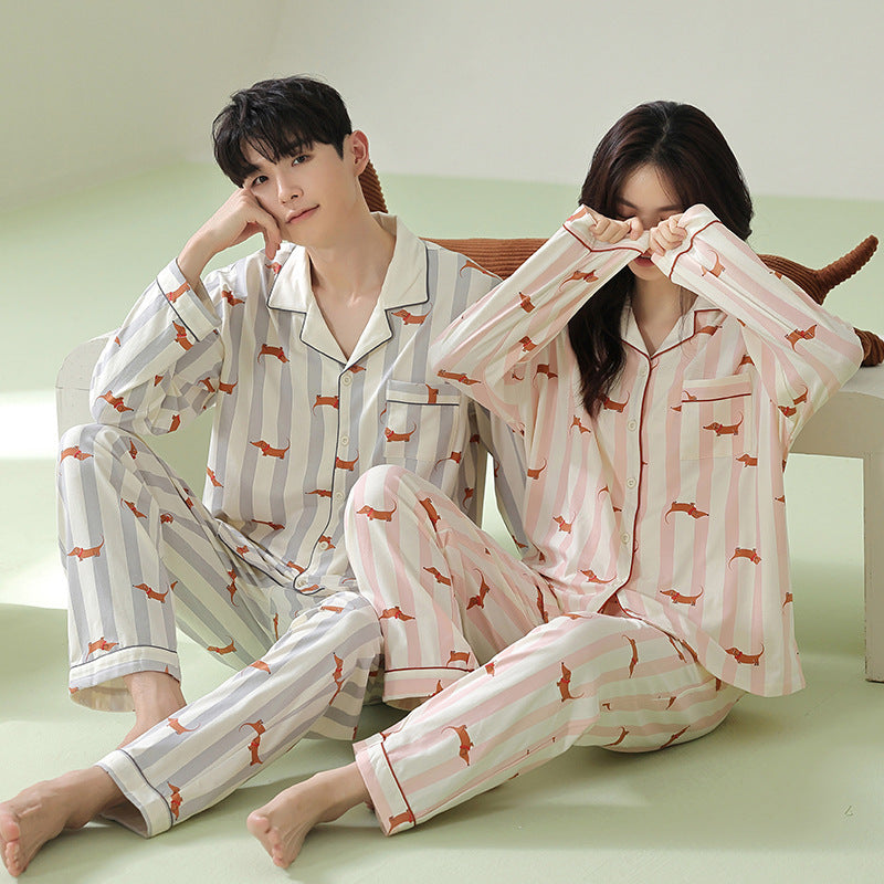 Fashionable Pure Cotton Couple Pajamas