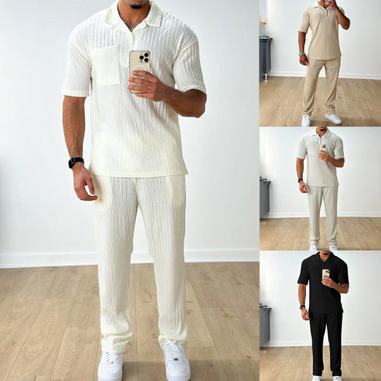 Fashion Casual Polo Short Sleeve Shirt Trousers Two-piece Set Men's Suit