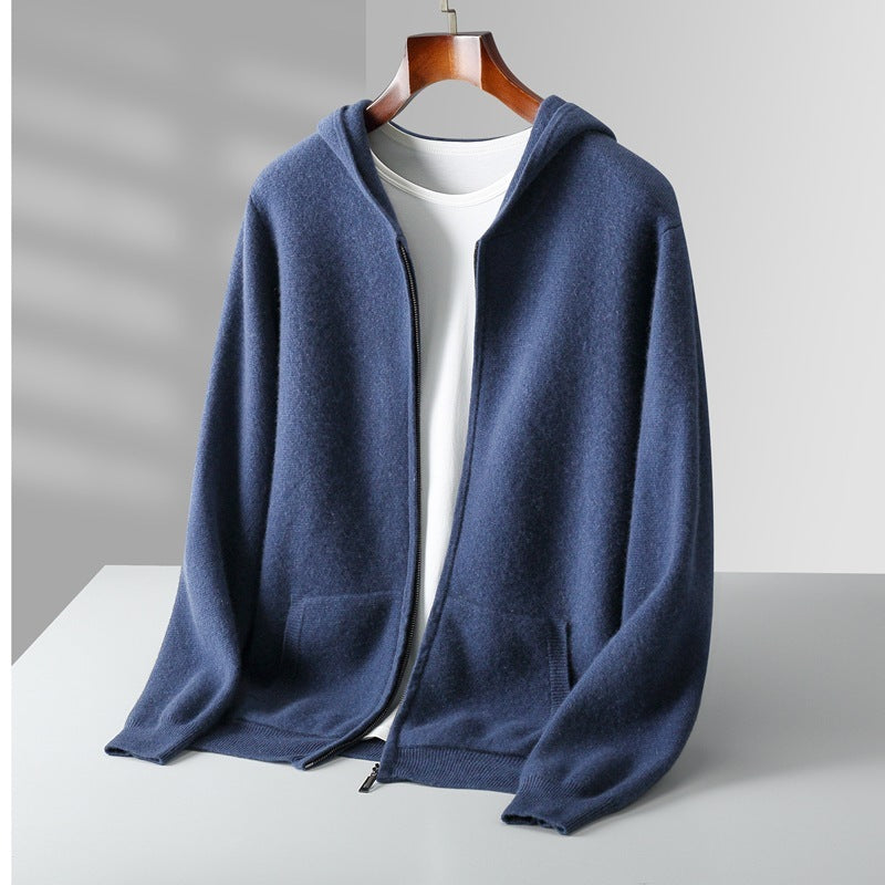 Casual Zipper Hooded Wool Cardigan For Men