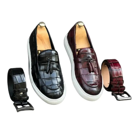 Crocodile Pattern Leather Tassel Loafers