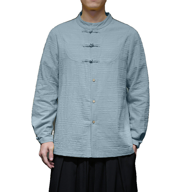 New Chinese Style Men's Cotton Linen Buckle Retro Chinese Tang Costume Shirt Men