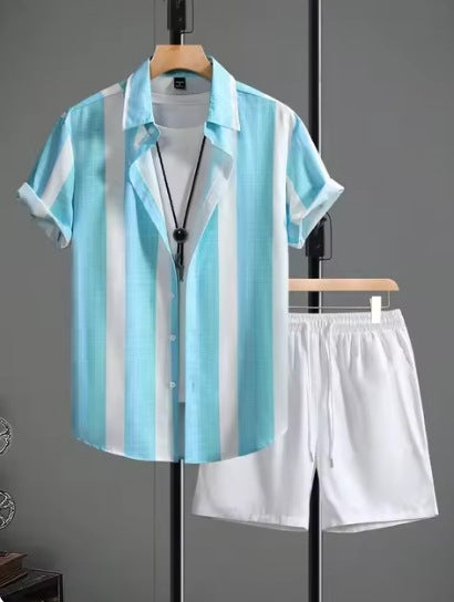 Casual Simple Lapel Short-sleeved Shirt And Shorts Two-piece Set