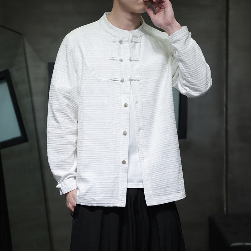 New Chinese Style Men's Cotton Linen Buckle Retro Chinese Tang Costume Shirt Men