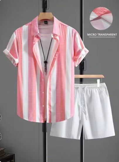 Casual Simple Lapel Short-sleeved Shirt And Shorts Two-piece Set