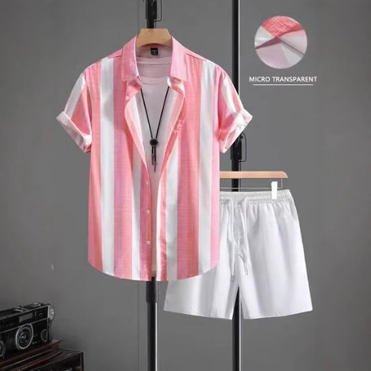 Casual Simple Lapel Short-sleeved Shirt And Shorts Two-piece Set