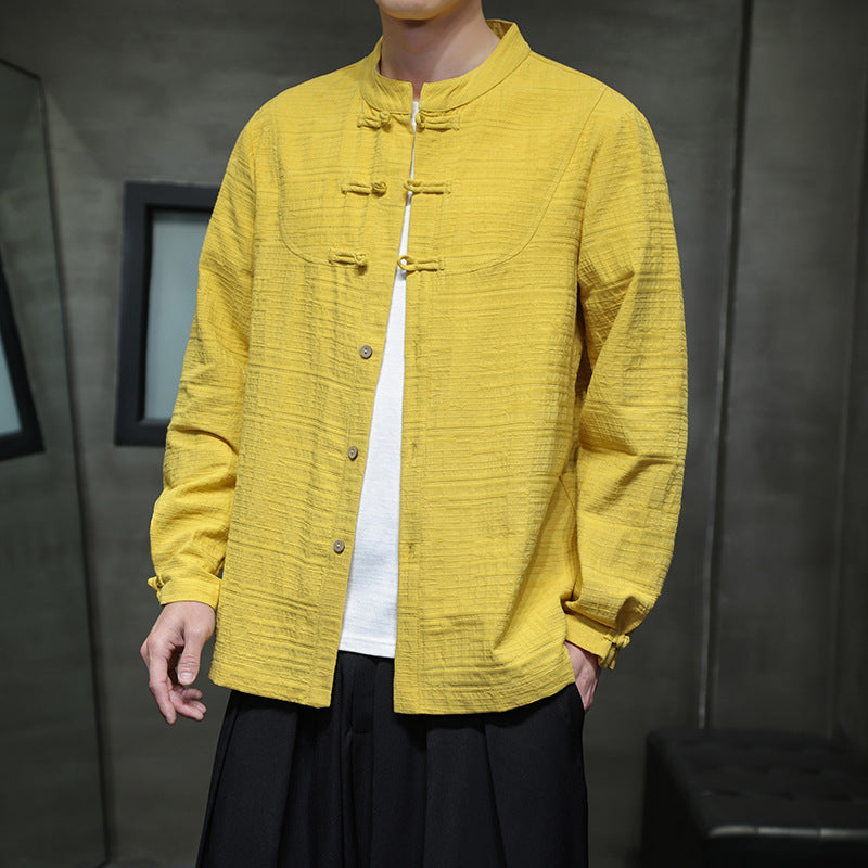 New Chinese Style Men's Cotton Linen Buckle Retro Chinese Tang Costume Shirt Men