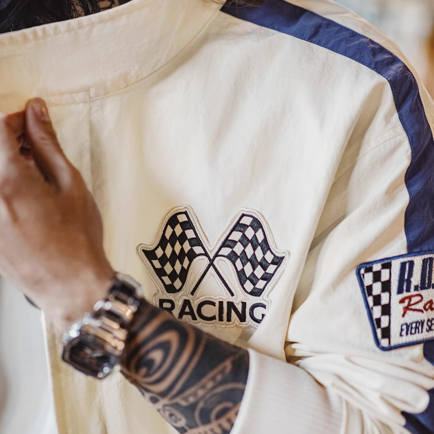 American Retro Color Blocked Embroidered Racing Jacket