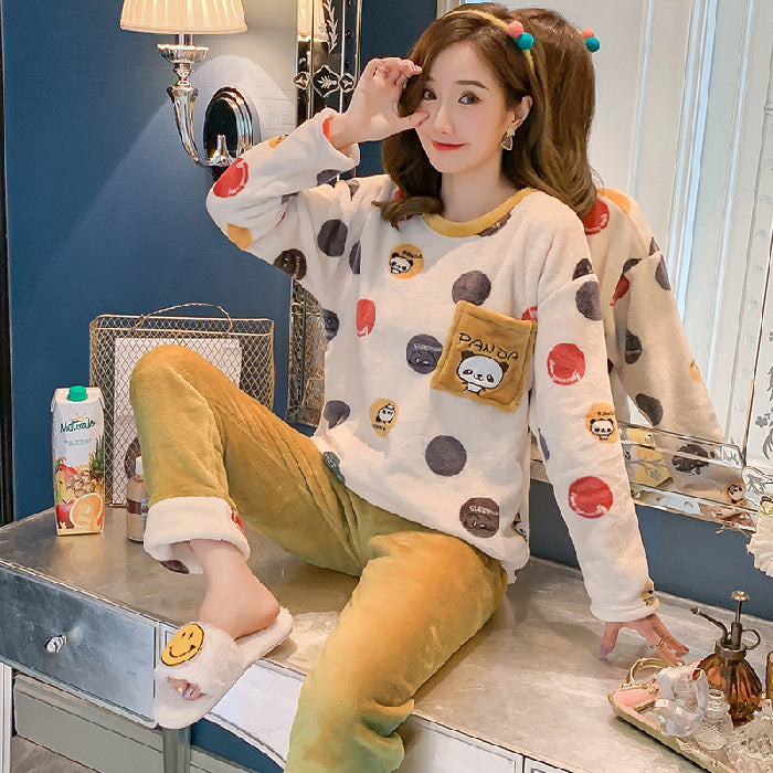 Long-sleeved Trousers Flannel Coral Fleece Home Service Two-piece Suit