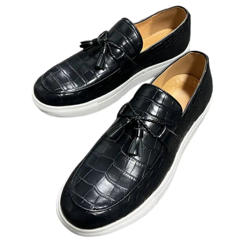 Crocodile Pattern Leather Tassel Loafers